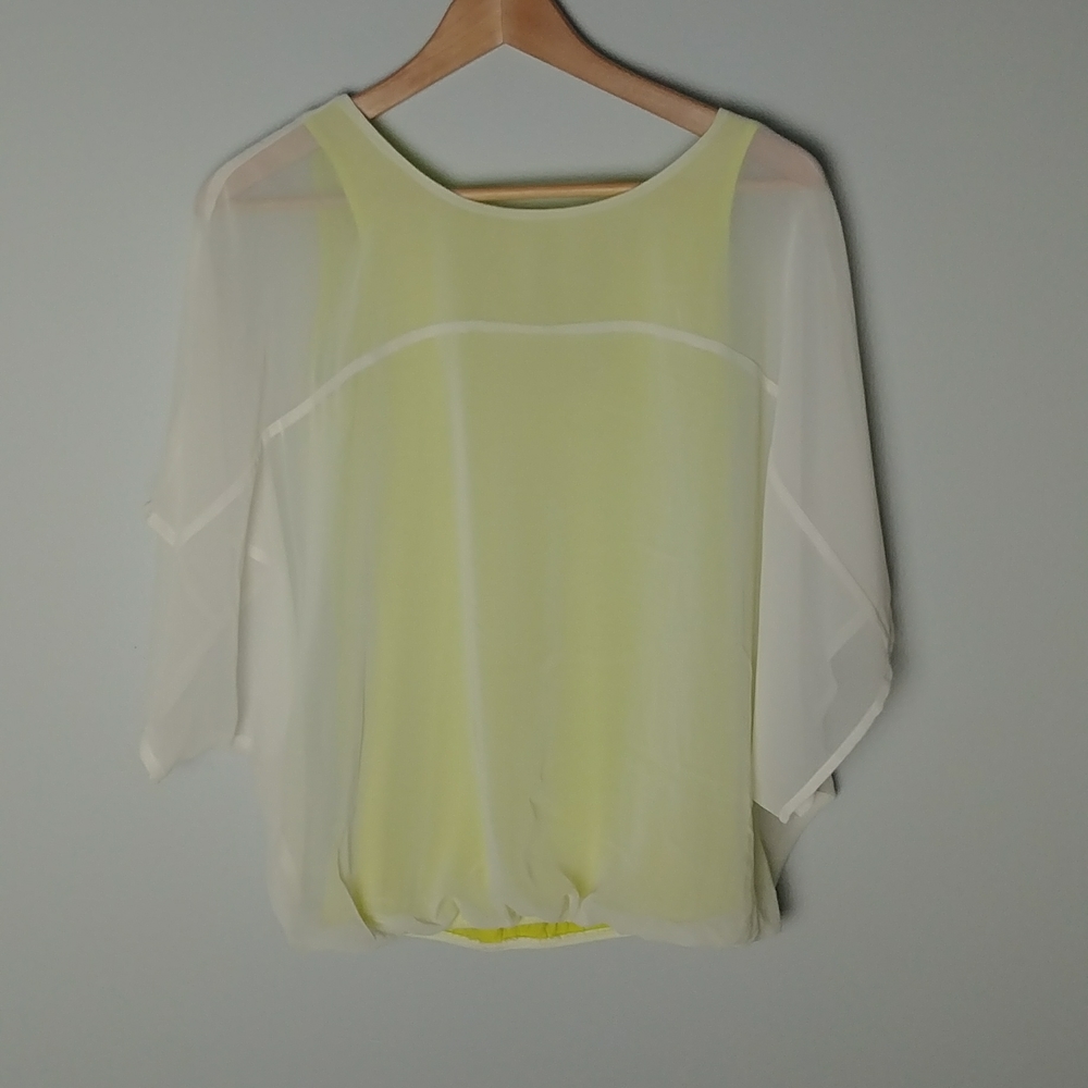 Express White Top With Lime Green Underlay V Back Neckline